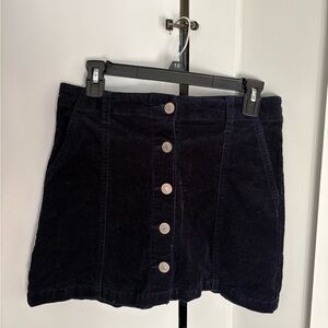 Navy blue Corduroy Button-Up Skirt
